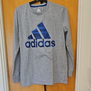 Adidas Kids Long Sleeve Gray Shirt with Blue Logo